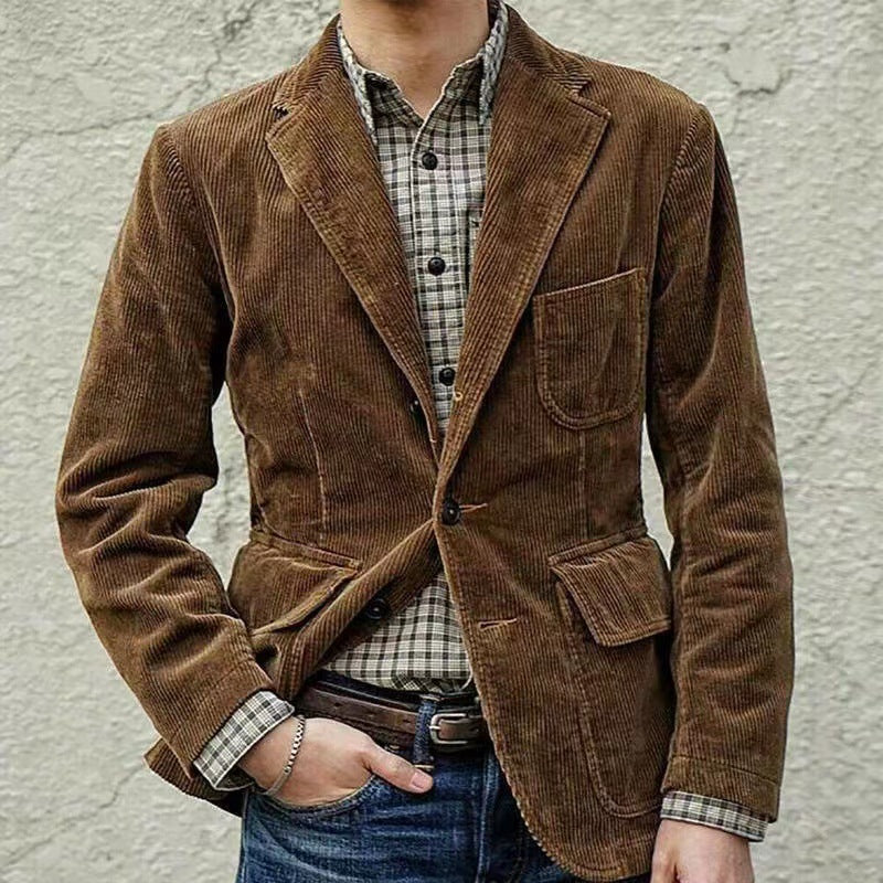 Corduroy Jacket Winter Solid Color Casual Blazer - WOMONA.COM