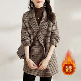 Suit Collar Houndstooth Woolen Coat Woman