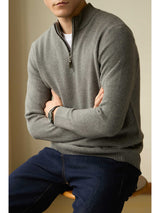 Half Zipped Stand Collar Pure Wool Thermal Sweater - WOMONA.COM