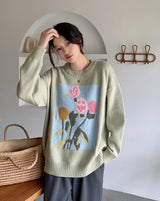 Women's Loose Soft Milk Knitted Jacquard Sweater - WOMONA.COM