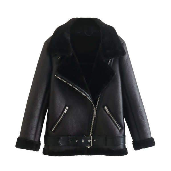 Women's Fashion Fur Integrated Leather Coat Top - WOMONA.COM