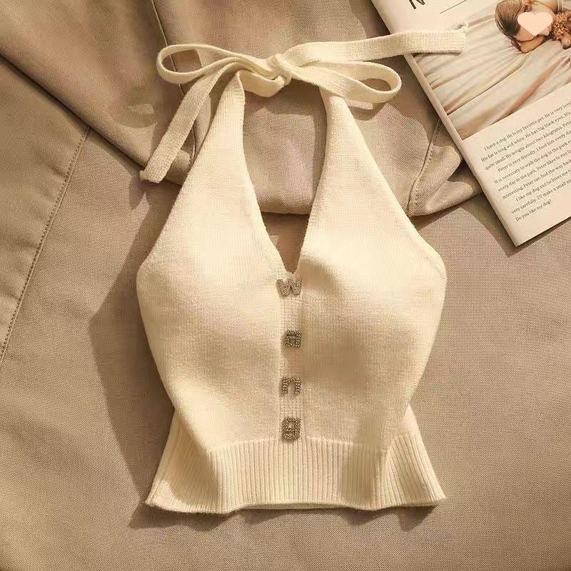 Short Hot Girl Halter Spaghetti Straps Vest - WOMONA.COM