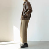 Men's Retro Short Personalized Leather Coat - WOMONA.COM