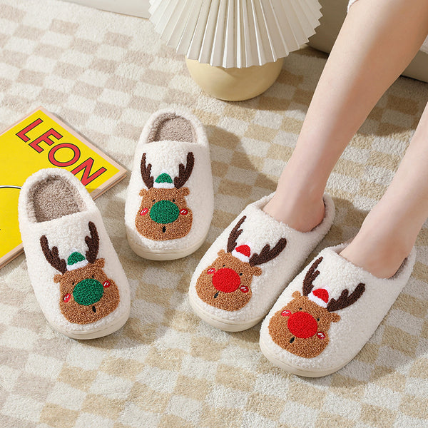 Winter Warm Home Christmas Elk Cotton Slippers - WOMONA.COM