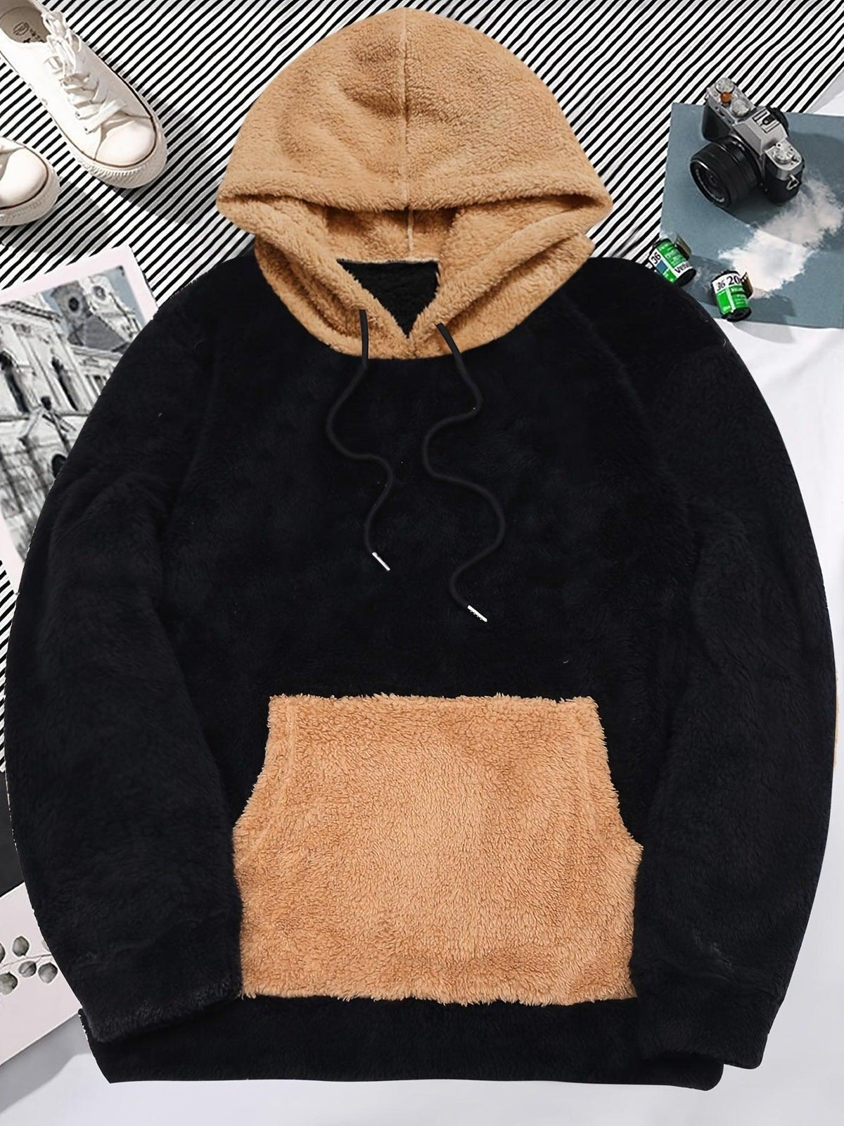 Solid Color Hooded Plush Men's Sweater - WOMONA.COM