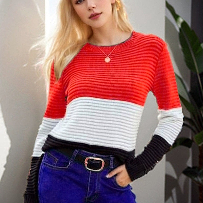 Damen Stricktop Elegance Retro Slim-Fit Figurschmeichelnder Pullover