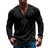 Men's Bottoming Slim-fit Buttoned V-neck Top - WOMONA.COM