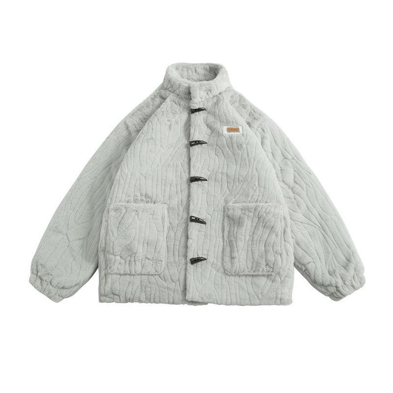 Fur Horn Button Cotton-padded Coat - WOMONA.COM