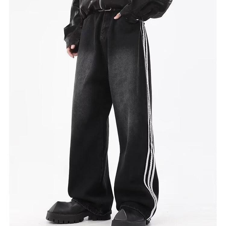 Men's Japanese Style Striped Jeans Loose Trousers - WOMONA.COM