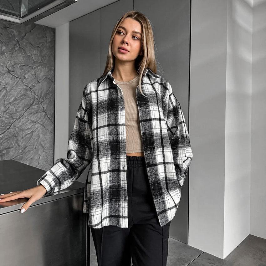 Classic American Plaid Shirt - WOMONA.COM