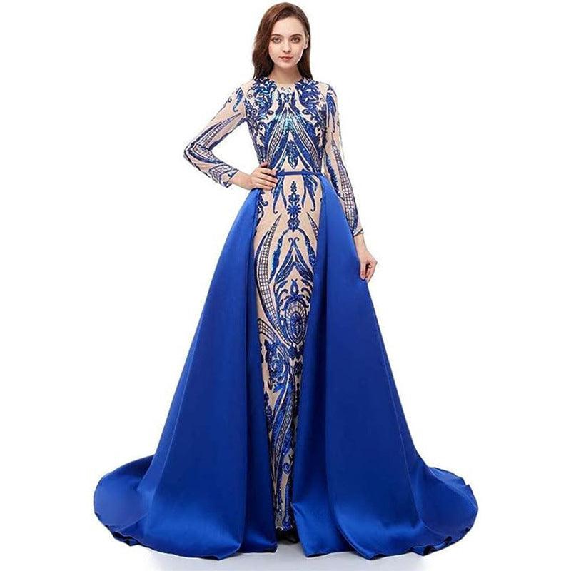 Women's Long-sleeved Trailing Evening Dress - WOMONA.COM
