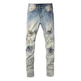 Splashing Ink Making Old Washed Jeans For Men - WOMONA.COM