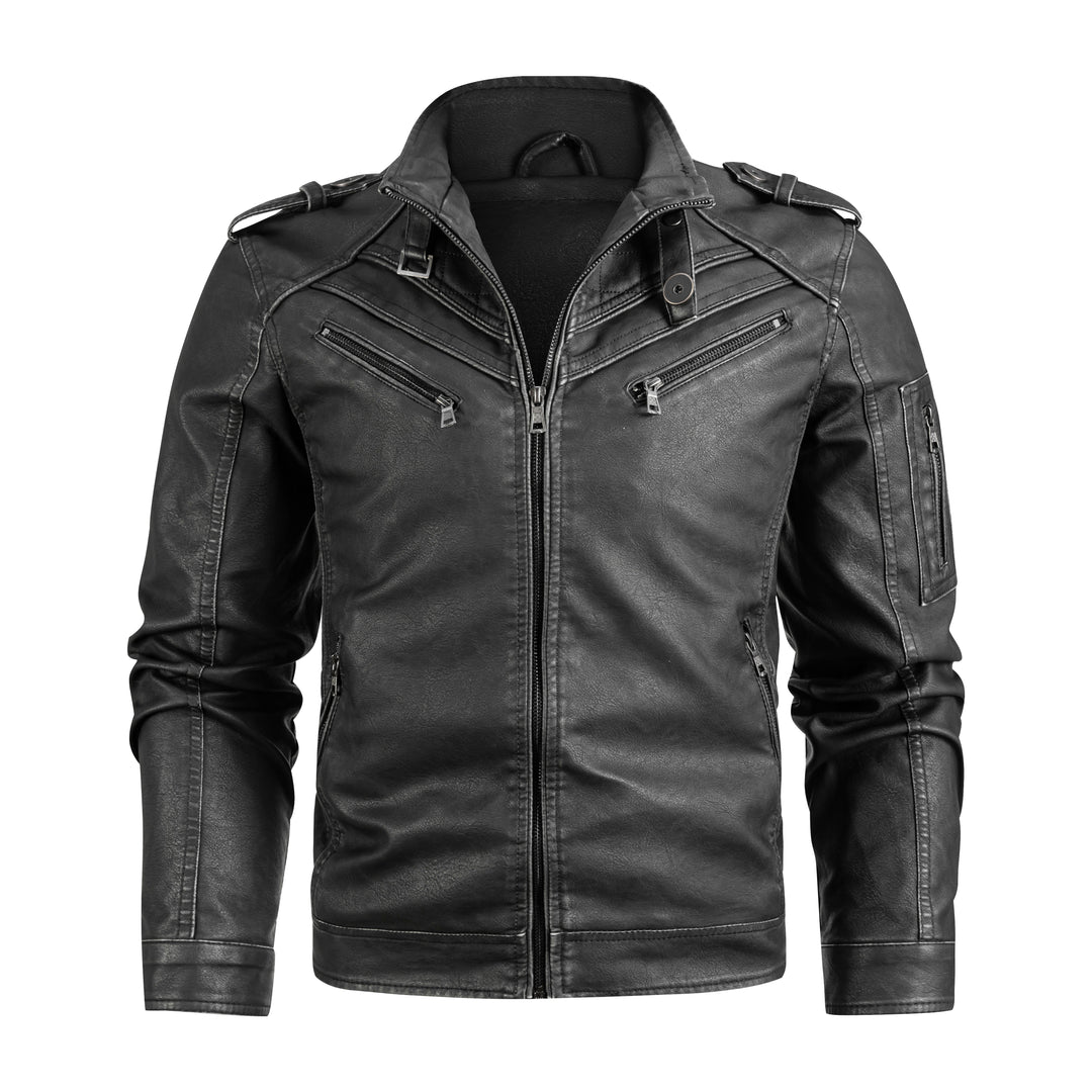 Men's black PU leather biker jacket
