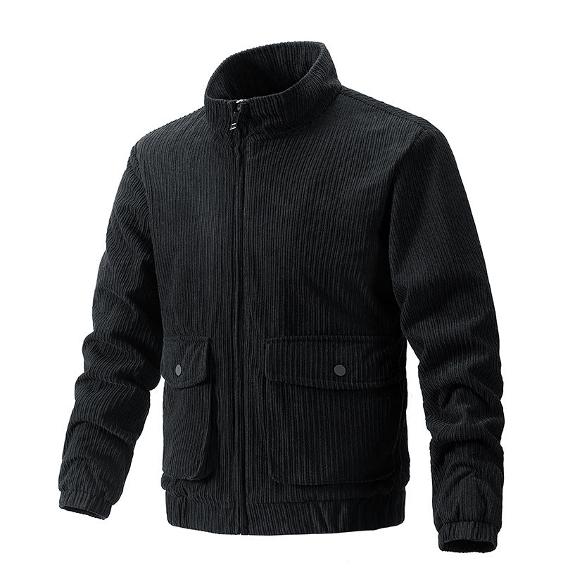 Men's Stand-Collar Corduroy Work Jacket, Black - product view 1