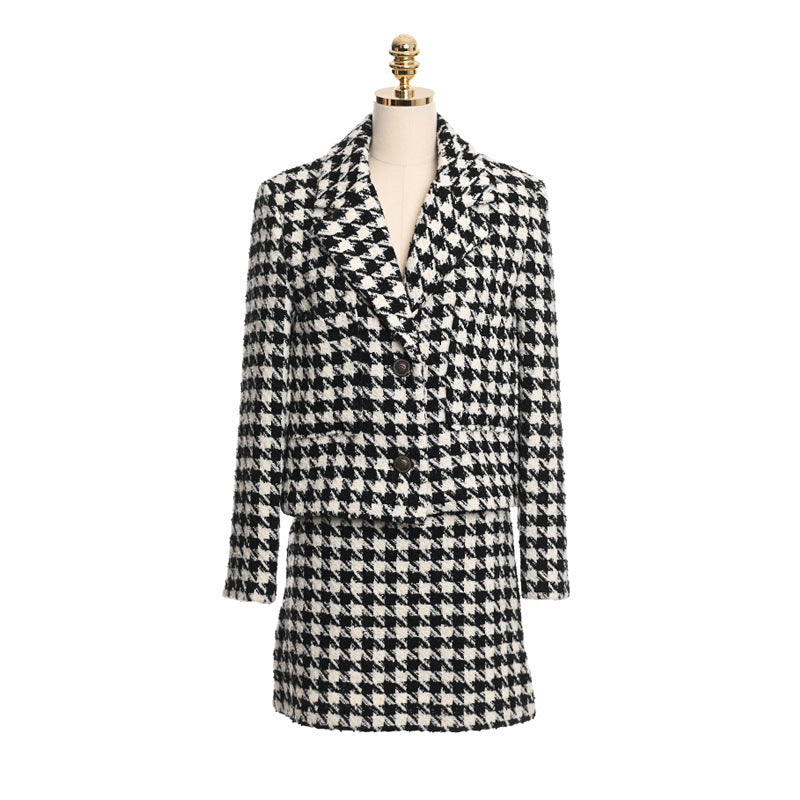 Women's Houndstooth Jacket And Skirt Suit - WOMONA.COM