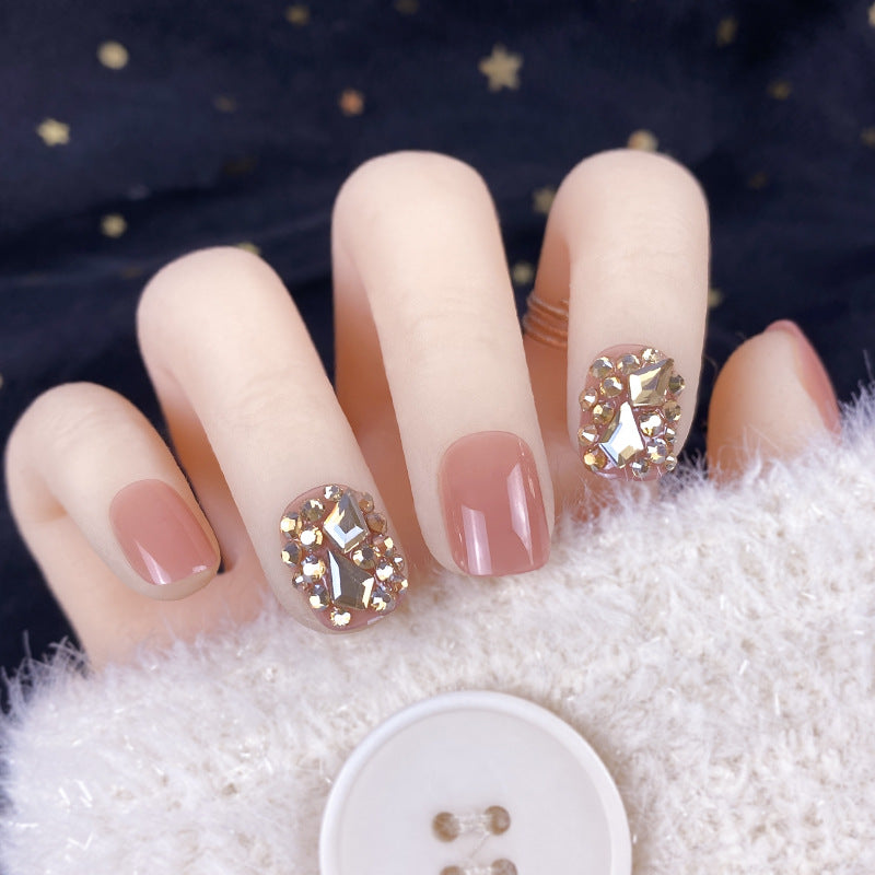 Champagne Gold Full Diamond Manicure Patches Wearing Fake Nails - WOMONA.COM