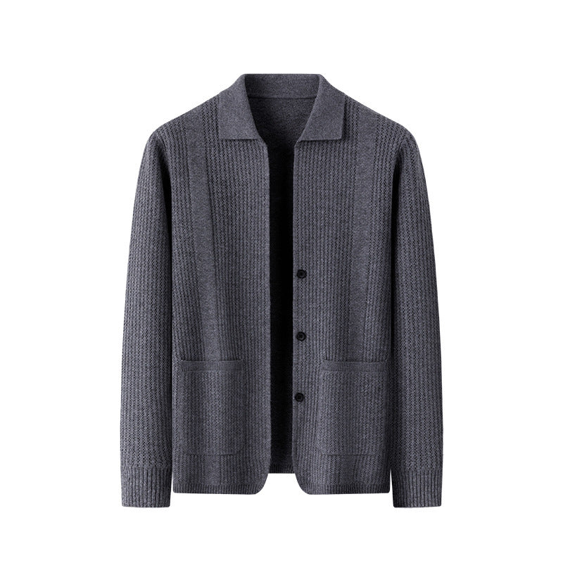 Pure Color Knitted Cardigan For Young Men Korean Style Sweater Lapel