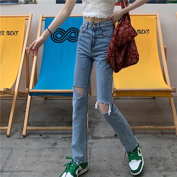 Summer Slim And Ripped Cropped Straight-leg Jeans For Women - WOMONA.COM