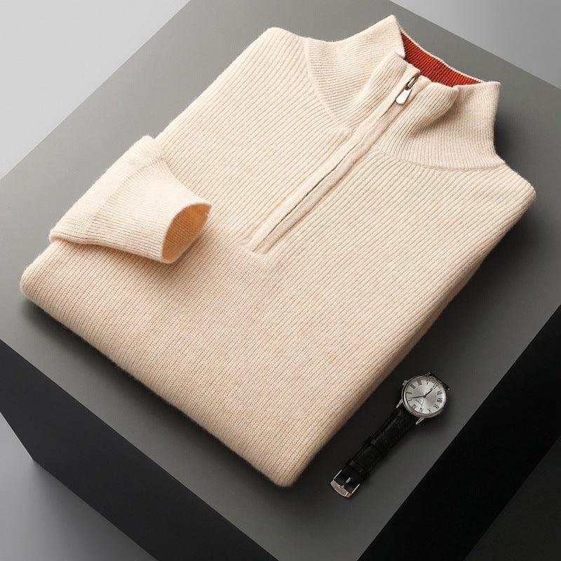 Thickened Half-high Collar Zipper Pullover Sweater - WOMONA.COM