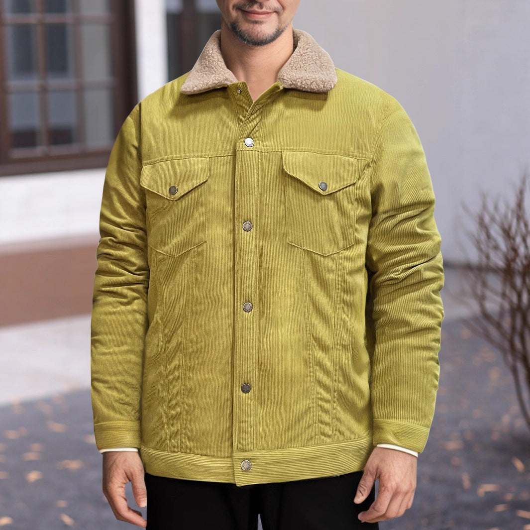 Men's Sherpa-Collar Corduroy Trucker Jacket, Matcha - product view 1