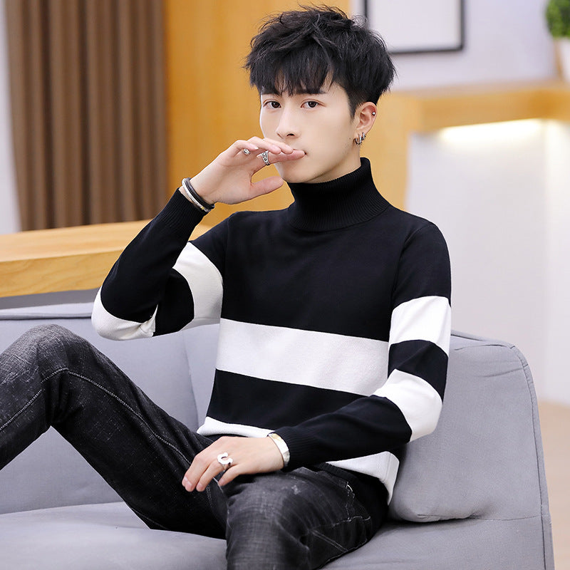 High Neck Striped Sweater Men Fashion Men - WOMONA.COM