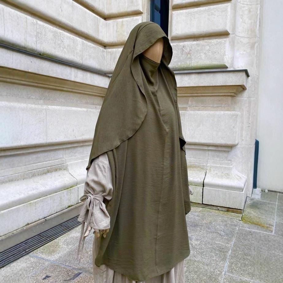 Women’s polyester scarf shawl, olive green draped hood with long flowing sides