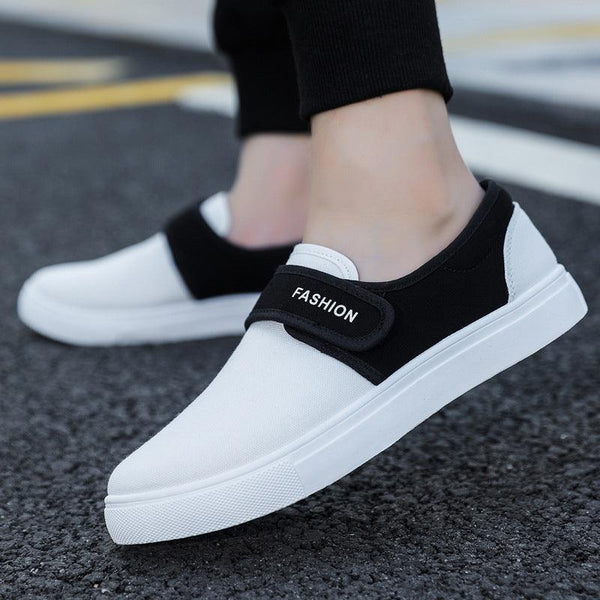 Canvas Flat Shoes Men Velcro Casual Sneakers - WOMONA.COM