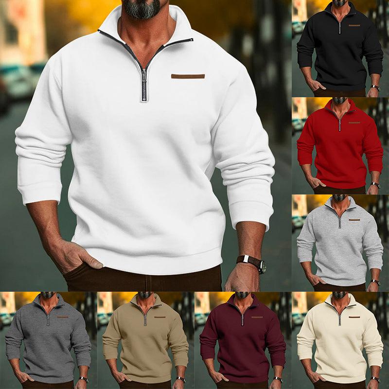 Fleece-lined Half Zipped Stand Collar Sweater - WOMONA.COM