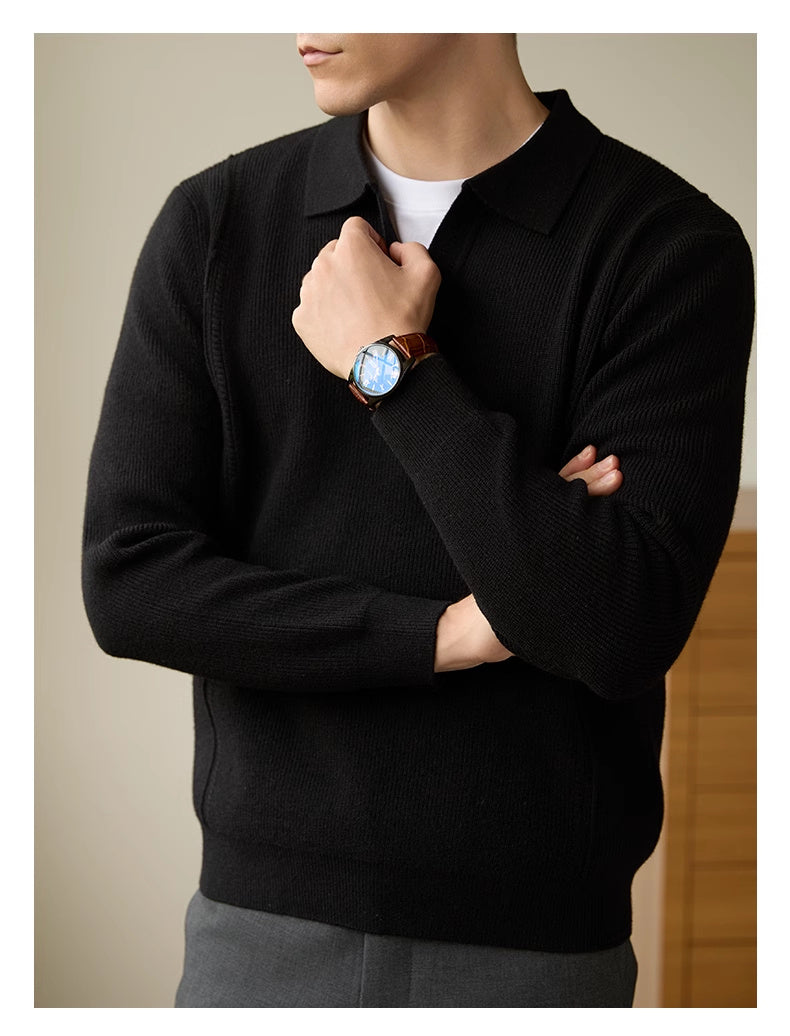 Business Casual Polo Collar Long-sleeved Sweater - WOMONA.COM