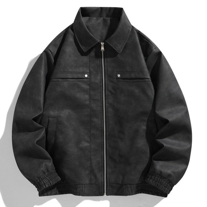 Men's Lapel Zip Faux Leather Jacket