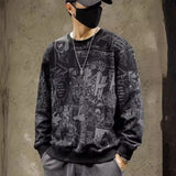 Cartoon Printed Sweater Men's Loose Round Neck