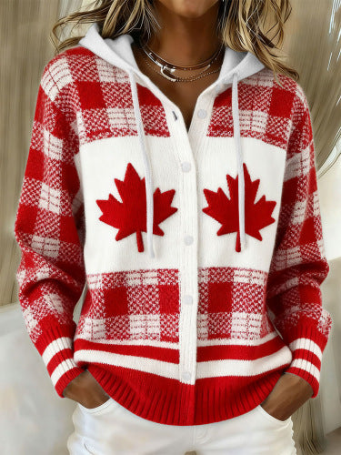 Women's printed hooded cardigan