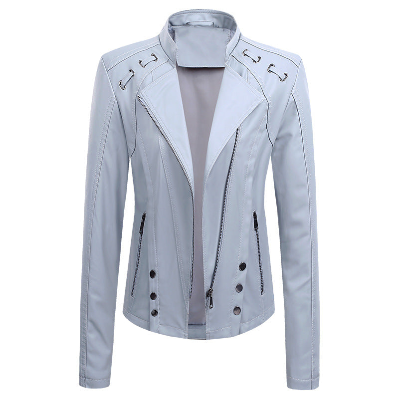 New Leather PU Leather Jacket Women's Short - WOMONA.COM