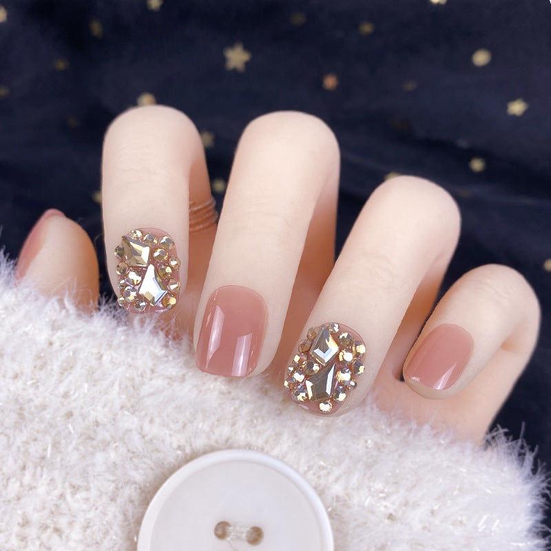 Champagne Gold Full Diamond Manicure Patches Wearing Fake Nails - WOMONA.COM