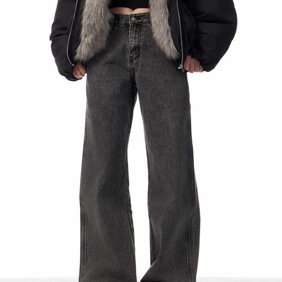 Vintage coal gray washed wide-leg jeans with worn finish