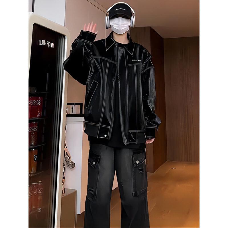 Spring Design Fake Two-piece Leather Coat - WOMONA.COM