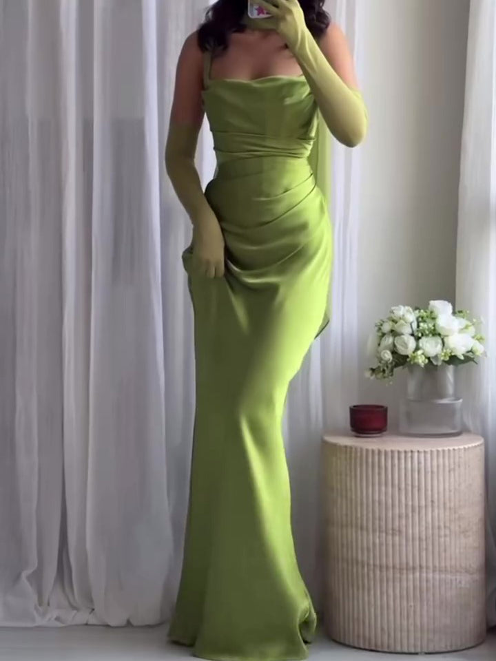 Green Pleated Strap Maxi Dress – product image 1