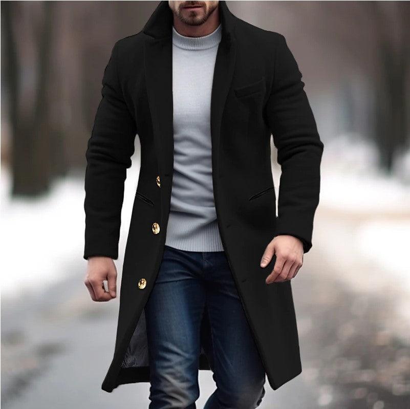 Woolen Coat Men's Mid-length Trench Coat - WOMONA.COM