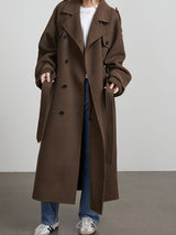 Women's Clothing Temperament Pure Color Lapel Long-cut Coat