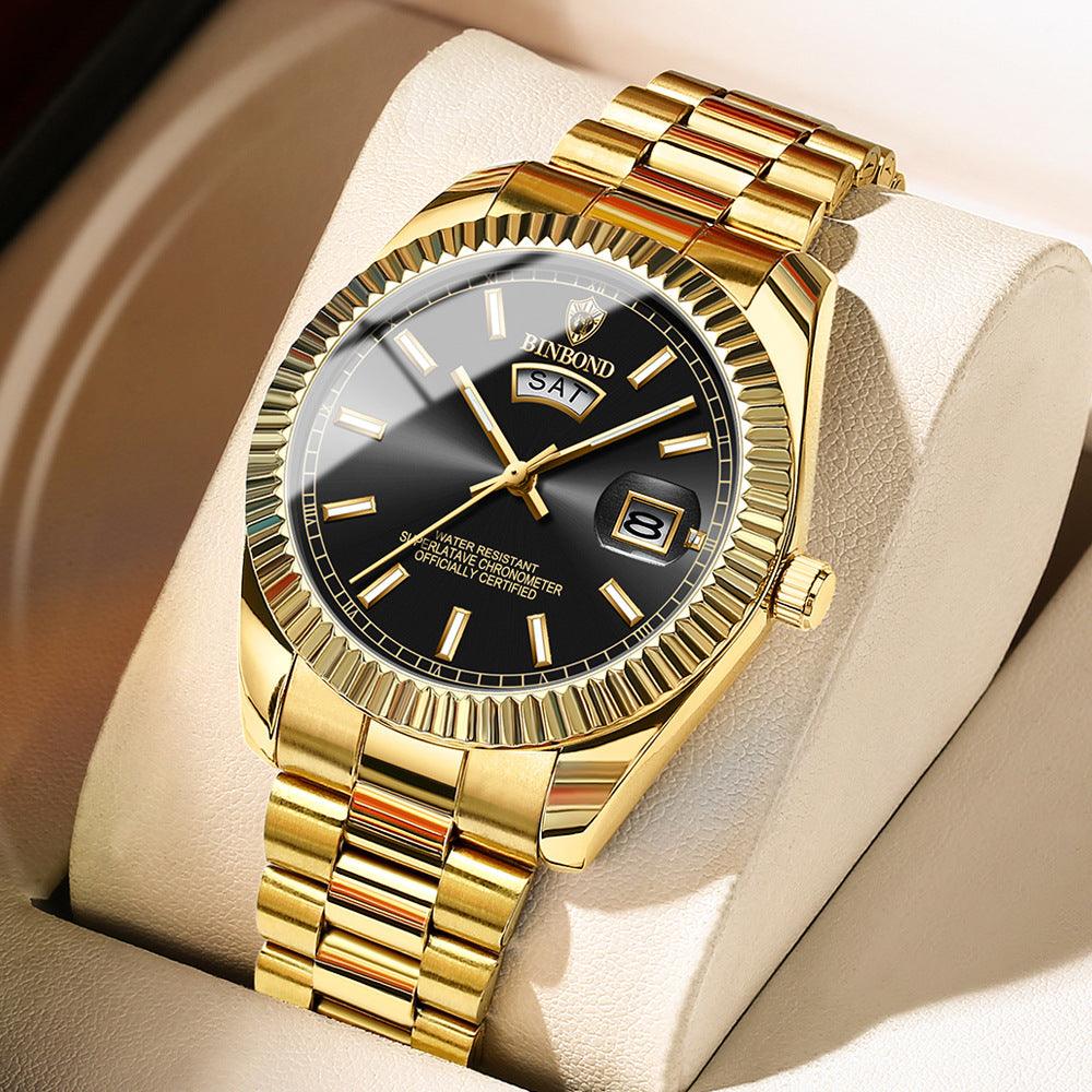 Steel Belt Waterproof Leisure Double Calendar Luminous Watch - WOMONA.COM