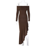 Off-shoulder Long Sleeve Close-fitting Dress - WOMONA.COM