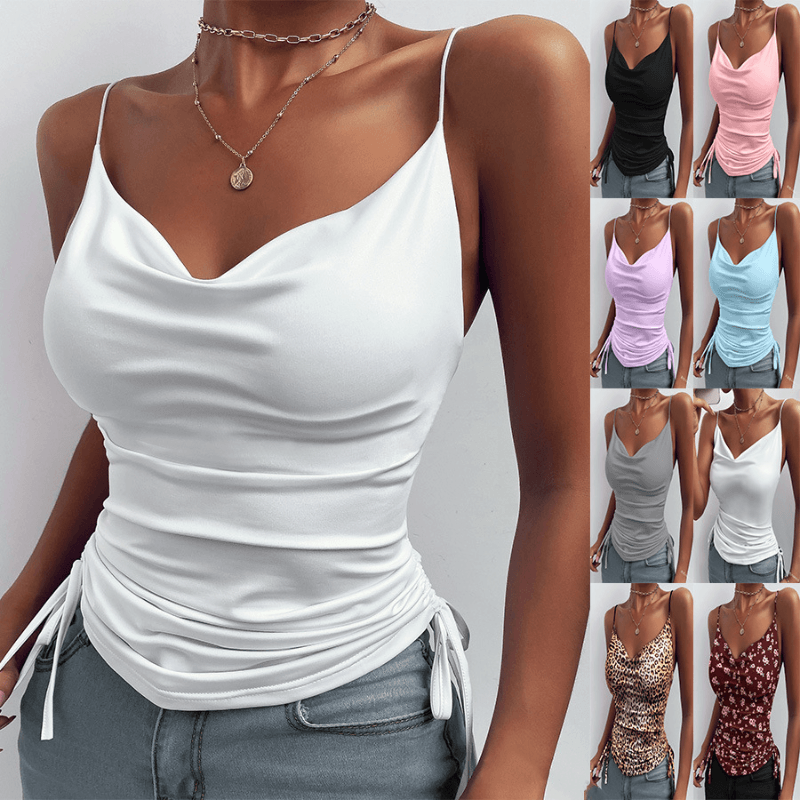 Spaghetti Strap Tops V-neck Camisole Shirts Women - WOMONA.COM
