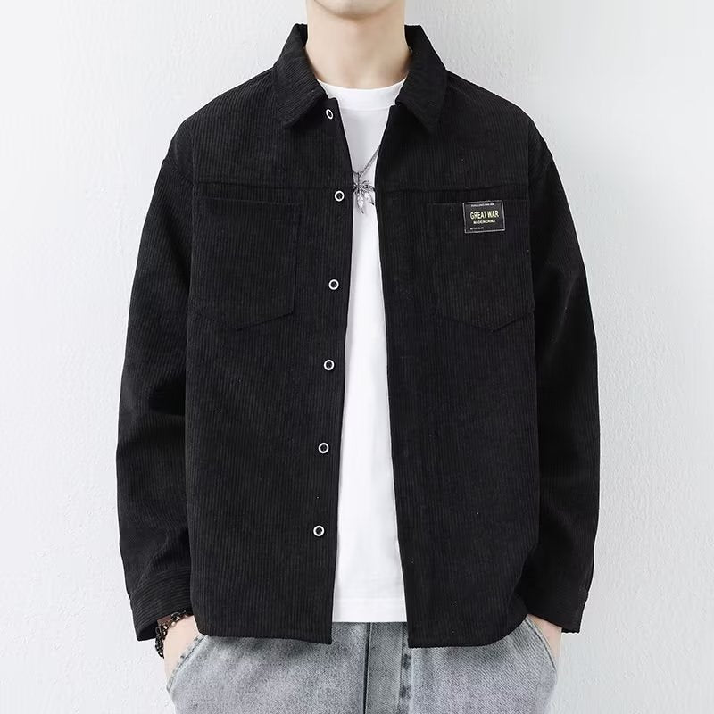 Men's Relaxed Corduroy Overshirt, Black - product view 8
