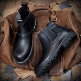 Herren Leder Stiefeletten Runde Zehen Wanderschuhe