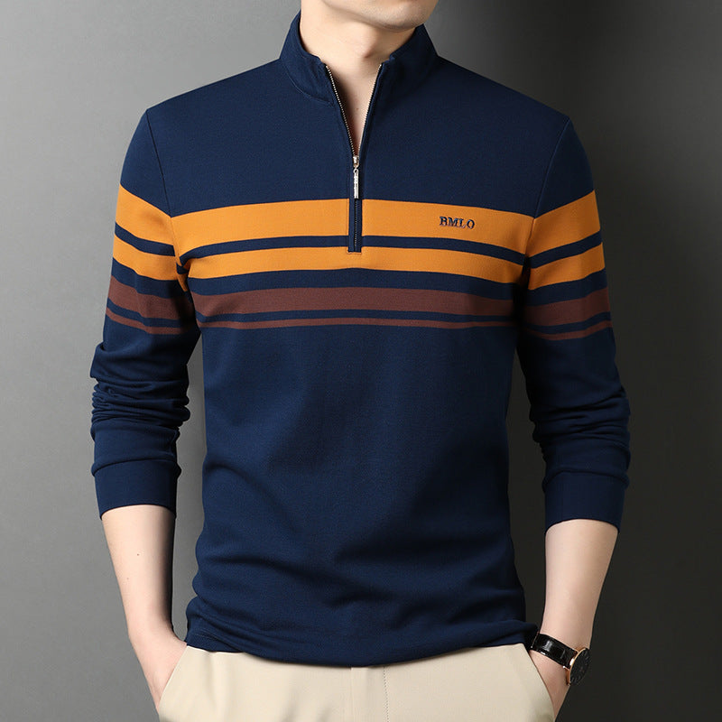 Men's T-shirts Cotton Stand Collar Long Sleeves - WOMONA.COM