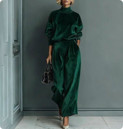 Women's zip-neck top and wide-leg pants set