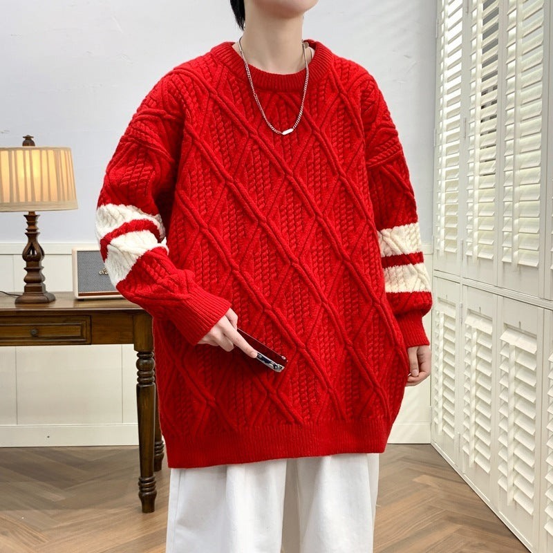 Men's Round Neck Brocade Sweater Autumn And Winter