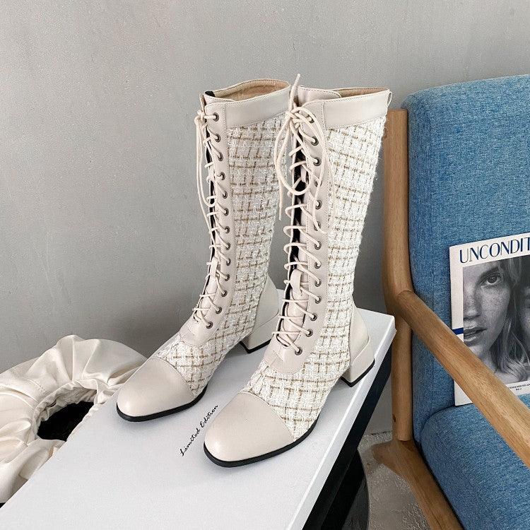 Spliced Lace-up High Boots For Women - WOMONA.COM
