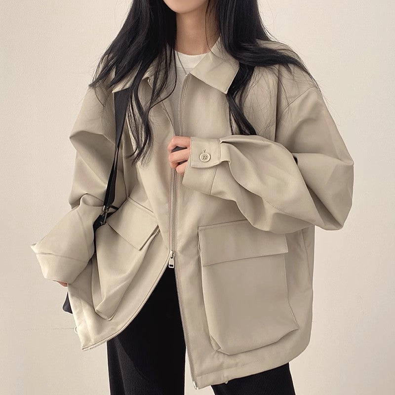 Women's Oversized Faux-Leather Zip Utility Jacket - product view 1