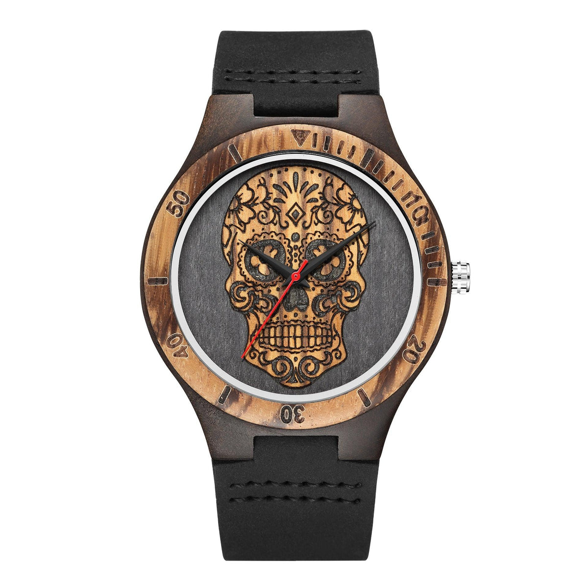 Skull Wooden Watch Quartz Scale Double Color - WOMONA.COM
